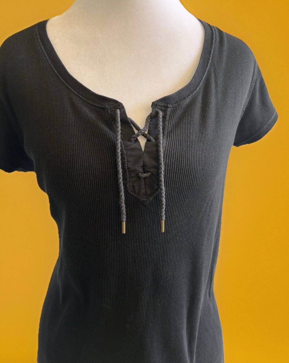 Vintage Ralph Lauren Green label black Ribbed Shirt L cotton Slimming Casual Y2K